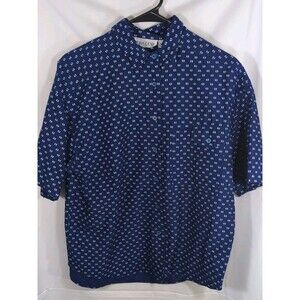 KHAZANA Shirt Short Sleeve Navy Button Up Geometric Print Men' Medium